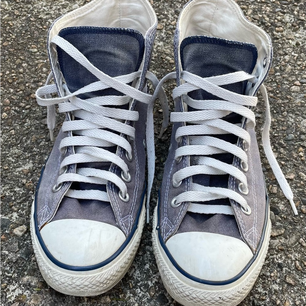 Converse high tops Chuck Taylors Blue size 7.5 Faded w/ imperfections. See pics